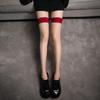 Medias Negras con Borde Rojo para Mujer, Silicona Antideslizante, Medias Sexy Rojas Empalmadas hasta el Muslo, Medias Largas Finas por Encima de la Rodilla para Piernas Hermosas