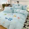 Ins Desenho Animado Outono e Inverno Classe A Algodão Escovado Bordado Lavado Conjunto de Quatro Peças Roupa de Cama Lençóis Capa de Edredom Algodão Dormitório Conjunto de Três Peças Roupa de Cama