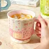 Taza floral de retazos estilo Ins con tapa, taza de cerámica con lazo, taza de desayuno para chica de oficina, venta al por mayor