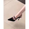 Zapatos de Salón de Celebridad Punta Afilada Lazo Negro Tacones Altos para Mujer 2025 Nuevo Lazo de Pedrería Primavera Sexy Negro