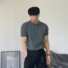 Estilo Ligeramente Maduro Verano Hombre Ajuste Delgado Casual Camisa POLO Moda Retro Americana Camiseta Sencilla Hombre de Moda Gris Manga Corta