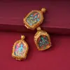 Colgante Thangka Pintado a Mano con Oro de Xizang, Estatua de Buda de Doble Cara en una Caja Gawu, Collar Portátil de Estilo Nacional
