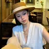Sombrero de Paja Retro de Ala Plana Estilo Old Money para Mujer, Sombrero de Sol de Playa de Verano, Sombrero con Protección Solar, Fedora de Paja