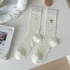 Meias com Laço Meias Finas de Ballet Empilháveis Estilo Japonês Meias de Comprimento Médio Versáteis Meias de Malha Vazada Respiráveis Cor Sólida