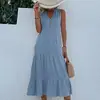 Europa y América Comercio Exterior Transfronterizo Verano Venta Caliente Vestido Casual Sencillo y Elegante de Mujer de Longitud Media de Color Sólido sin Mangas