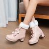 21 Zapatos Nuevos de Caramelo con Lazo Botines Cortos para Mujer Tacones Medios Gruesos Exportación a Lista de Deseos de Amazon Zapatos de Talla Grande