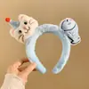 Tiara de Pelúcia de Gato Azul Fofo e Peixe para Meninas, Estilo Cartoon, Adequada para Lavar o Rosto, Modelar o Cabelo e Maquiagem, Outono e Inverno