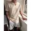 Camiseta casual y relajada de manga corta para hombre, colección de verano 2026, fresca y transpirable, con cuello en V pequeño y corte holgado