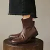 Piel de becerro de primera capa suave Tacón bajo Negro Dr. Botas Martens para Mujer Estilo Nuevo Cómodas Versátiles Punta Redonda Tacón Cuadrado Cremallera Lateral Botines