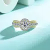 Anillo de Plata de Ley S925 con Moissanita de 1.5 Quilates en Forma de Huevo, Estilo Palacio de Alta Gama, Joyería de Mano Bicolor, Transfronterizo Europeo y Americano