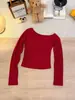 Top Básico de Manga Larga de un Hombro para Otoño e Invierno Ajustado Color Sólido Hombro Descubierto Estilo Casual Moda Simple Tendencia