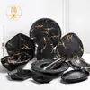Vajilla de imitación de porcelana A5 negro dorado creativa plato para platos occidentales plato para bistec de melamina plato personalizado para frutas platos fríos postre