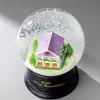 Enfeites Personalizados de Bola de Cristal de Resina, Globo de Neve Arquitetônico Criativo Estilo Europeu, Queda de Neve Automática Luminosa, Decoração de Feriado