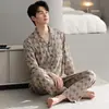 Pijama Estilo Novo 2026, Algodão Puro Primavera e Outono, Pode Ser Usado Fora, Cardigan Oversized de Manga Longa de Alta Qualidade, Conjunto 100% Algodão
