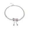 Moda Europea y Americana Personalidad Exagerada Diamante Lazo Collar Aretes Pulsera Set Personalidad Cadena de Cuello Adornos de Cuello de Diamante Completo para Mujer