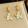Brincos de Flor Azul Estilo Coreano Moda Estilo Ins Aço Inoxidável Banhado a Ouro Brincos de Flor de Cinco Pétalas Brincos Versáteis para Mulheres