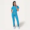 Roupa Casual de Manga Curta Transfronteiriça Nova de Verão Uniforme de Enfermeiro Doutor Enfermeira Cor Sólida Roupa de Trabalho Traje para Lavar à Mão para Mulheres