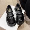 Zapatos Mary Jane de Cuero con Lazo Lindo para Niñas y Mujeres 2025 Verano Nuevos Estilo Británico Retro Blancos con Suela Gruesa
