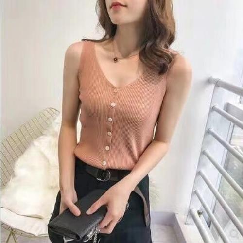 帮手SKU图-v领冰丝吊带背心女内搭夏季2021新款针织扣子