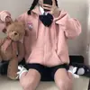 Jaqueta moletom rosa de outono para meninas do ensino fundamental, cardigã popular novo para primavera e outono 2026 para meninas petite, roupa de outono com fleece para o inverno