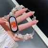 Pulseira de Gato Olho Pérola Dupla Laço Aplicável à Pulseira Xiaomi Smart Band 9/8Pro Huawei Fit3 Pulseira de Miçangas