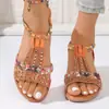 Nuevas Sandalias Planas de Pedrería Boca de Pez de Verano 2025 para Mujer, Comercio Exterior, Tallas Grandes, Zapatos de Mujer al por Mayor