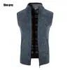 Novo colete cardigã masculino de outono e inverno, suéter de tricô, espessado e forrado com fleece, gola alta, jaqueta colete suéter sem mangas