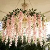 Decoración de boda, guirnalda floral, flores de glicinia artificiales, glicinia popular para techo, flores de glicinia artificiales largas al por mayor