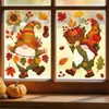 Pegatinas de Ventana de Gnomo de Dibujos Animados de Nuevo Otoño Transfronterizas, Pegatinas Estáticas de Vidrio de Erizo Lindo y Mapache, Pegatinas Estáticas de Acción de Gracias