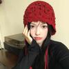 Sombrero de Lana Rojo con Borla de Flor para Turismo en el Oeste de Sichuan Sombrero de Punto para Niños de Otoño e Invierno con Protección para los Oídos Cara Sombrero Pequeño de Pullover