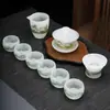Juego de Té de Lujo de Gama Alta con Diseño de Paisaje de Mil Millas, Incluye Tetera y Tazas de Té Kung Fu de Jade Blanco, Adecuado para Uso en Casa y Oficina, Empaquetado en una Caja de Regalo