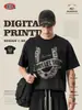 Ropa para Hombre Estilo Retro Americano Occidental Algodón Puro Estampado Holgado Corte Caja Camiseta Estampada de Manga Corta para Hombre