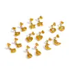 Pendientes de Estrella y Luna Incrustados con Diamantes Transfronterizos, Pendientes de Acero Inoxidable Dorado de 18 Quilates, Sensación de Lujo Ligero y Gama Alta, Pendientes de Acero de Titanio con Forma de Corazón