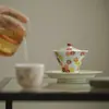 Mingzhishan Zhi Qingshan Flor de Cerezo Azul Nube de Nieve Regreso Gaiwan Pintado a Mano Estilo Japonés Flor de Cerezo Gaiwan Juego de Té Kung Fu Taza de Té