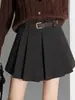 Falda plisada de lana retro para mujer, nuevo diseño de otoño e invierno, versátil de cintura alta, adelgazante, línea A, falda corta anti-exposición A1416