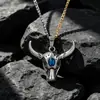 Vintage novo pingente de aço de titânio personalizado yak cabeça masculina colar conjunto pingente de pedra chifre de pedra pingente de rocha SP903