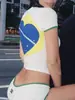 Nuevo Top Azul de Verano/Primavera Europeo y Americano, Delgado, Ajustado, Estampado de Letras, Y2K, Camiseta de Verano para Mujer con Ombligo al Aire, Sexy Transfronterizo