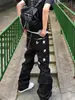 Jeans retrô slim-fit de ganga crua estilo rua americano para homens, estilo vibe com design de estrela, calças compridas de perna reta