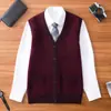 Colete Masculino de Tricô Grosso com Gola V, Novo Estilo Outono/Inverno, Cardigan Suéter Quente Casual da Moda para Meia-Idade e Idosos