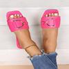 Nuevo Color Talla Grande Comercio Exterior Transfronterizo Punta Cuadrada Hebilla Metálica Color Fluorescente Chanclas Planas Zapatos de Mujer Color de Moda