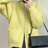 Cárdigan de Punto Acanalado con Doble Cremallera, Estilo Perezoso Retro Suave para Mujer, Color Sólido, Chaqueta Suéter Holgada de Alta Gama