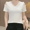 Camiseta de Malla de Manga Corta con Hombros Descubiertos y Cuello en V para Mujer, Venta Caliente Dropshipping, Versátil Top Básico Ajustado de Hombros Descubiertos, Verano 2026