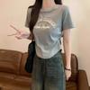 Cintura Ajustada Chica Picante Camiseta de Manga Corta de Gama Alta Verano Nuevo Bordado de Letras Ajustada Corta Cuello Redondo Top Estilo Coreano Mujer