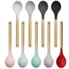 Suministros de cocina mango de madera estilo europeo sartén antiadherente espátula de silicona juego de 11 piezas negro con cubo de almacenamiento juego resistente a altas temperaturas