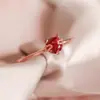 Anillo abierto de gato dulce y lindo de plata de ley 925, moda japonesa y coreana, estilo bosque, exquisito anillo rojo para mujer