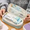 Estojo de Lápis Colorido Grande Capacidade em Estoque Transfronteiriço para Homens e Mulheres, Estojo Simples Multicamadas para Ensino Médio, Caixa de Papelaria Macaron, Portátil