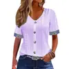 Moda Femenina Transfronteriza Primavera/Verano 2025 Estación Independiente de Amazon Europea y Americana Nueva Camiseta Jacquard Hueco Cuello en V Botón Encaje Patchwork