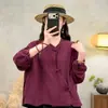 Estilo Étnico Moda Casual Cuello Solapa Botón Rana Camisa Mujer Algodón Gasa Delgado Retro Nuevo Chino Primavera Otoño Manga Larga Top Mujer