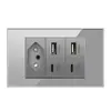 Soquete de interruptor de barra tipo barra com três furos redondos com painel de vidro temperado Tipo-C USB fibra de vidro