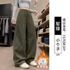 Pantalones de trabajo caqui para mujer, nuevo estilo otoño 2026, de cintura alta, adelgazantes, versión coreana, petite, casual, pantalones de pierna ancha curvados